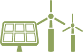 A graphic that shows wind and solar icons for renewable energy.