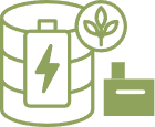 Green battery and storage icons for clean, sustainable energy.