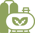 Green biogas tank symbolizing renewable energy.
